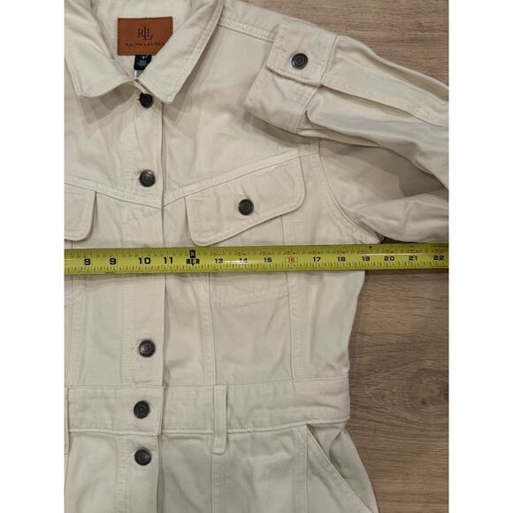 Lauren Ralph Lauren Denim Mini Dress Button-Down Utility Safari Light Cream 8 - Picture 6 of 9